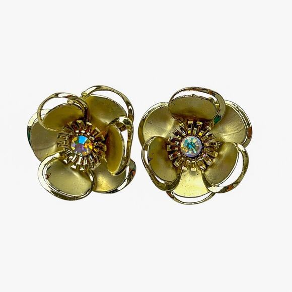 Vintage Earrings Lot 3 Faux Pearl Dangle Rhinestone Clip On Flower Gold Tone - Picture 2 of 13